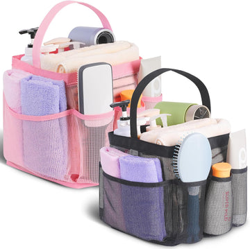 2 Pack Mesh Shower Caddy Portable for College Dorm Room Essentials, Shower Caddy Dorm with 8-Pocket Large Capacity,Shower Bag for Beach,Swimming,Gym