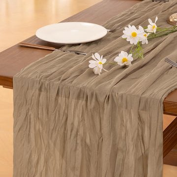 Nude Brown Cheesecloth Table Runner with 50pcs Napkins