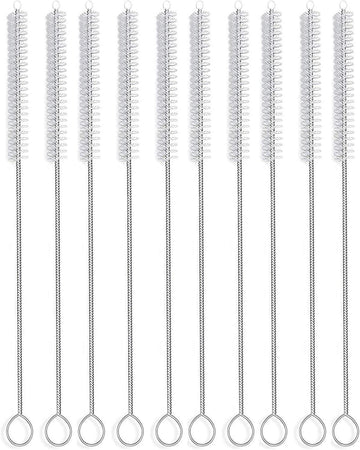 12 Inch Extra Long Straw Brush Cleaner (10 Pack), Flexible Nylon Tube Cleaning Brushes with 0.4 Inch Bristle Head, Rust-Proof Stainless Steel Wire for Reusable Tumbler Straws, Pet Fountains & Pipes