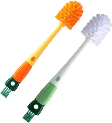 Multi-Role Bottle Brush, Long Handle Brush Cleaner, Flexible Scrub for Water Bottles, Glasswares, Cup, Safe On Multiple Types of Vacuum Baby Vases 2Pcs (4-in-1)  4-In-1