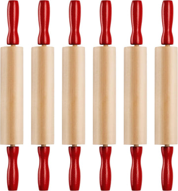 Mini Rolling Pin 7.5 Inch (6 Pack) Kids Rolling Pin Set for Play Dough Accessories Small Pin for Dough - Wooden Rolling Pins For Baking With Handles for Foods, Baking Supplies, And Playtime