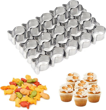 Gold Fish Cracker Cutter, 25 Cavity Mini Fish Cookie Cutter with Cleaning Brush Stainless Steel Fish Shaped Cutter Molds for Kids DIY and Baking.