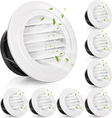 8 Pack Air Vent Round, 4 Inch Air Soffit Vent, ABS Louver Vent Cover with Built-in Fly Screen Mesh, Ceiling Louver Grille Cover for Garage, Bathroom, Kitchen, Office, Home Ventilation