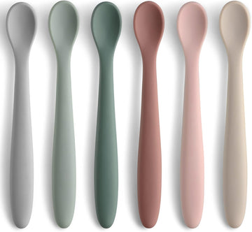 6-Piece Silicone Baby Feeding Spoons, First Stage Infant Soft-Tip Easy on Gums I Training Spoon | Utensils Supplies, Dishwasher & Boil-proof -