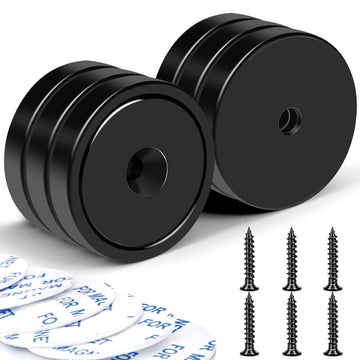 Magnets with Holes, 70 lb+ Waterproof Strong Neodymium Cup Disc Screws for Wall Mounting, Lifting Tools - Pack of 6 Black 70lb-6p