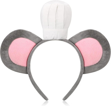 Mouse Headband with Chef Hat Cartoon Costume for Cosplay 100th Day of School Party Decoration Gray -