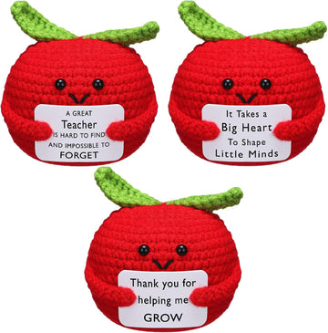 3 Pcs Teacher Appreciation Gifts Easter Gift Positive Flower Handmade Crochet Doll Thank You for Helping Me Grow Teachers Week(Apple) -