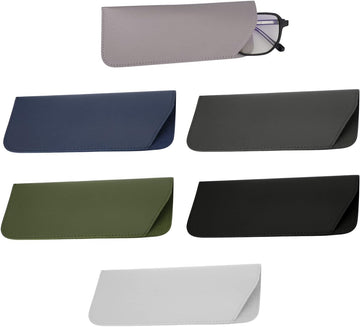 Soft Glasses Cases 7x3 Inch, 6pcs Leather Eyeglasses Case Portable Pouch Sunglasses for Women Men Adults Kids (6 Colors) -