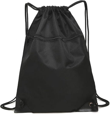 Drawstring sports bag - large sports bag with PE pocket and external zip - waterproof drawstring swim backpack for men, women, boys and girls - sports, school, beach holiday, swimming, travel, yoga