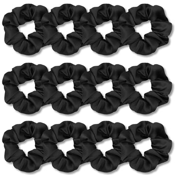 Scrunchies or Hair Sleep, Premium Satin Sot Than Silk or Women Curly Hair, Cute Bands Ties or Girls Thin | Thick Hair Styling, 12 Pack, Black