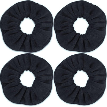 Super Towel Scrunchies or Drying Hair, Absorbent and Sot Microiber or rizz ree, Large Thick Ponytail Holder Wet Hair Accessories or Women and Girls, 4 PCS (Black)