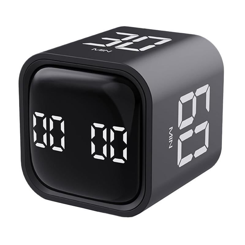 Black bucket timer with rotating dial displaying 5, 10, 30, 60 minutes and custom countdown, suitable for kid's furniture.
