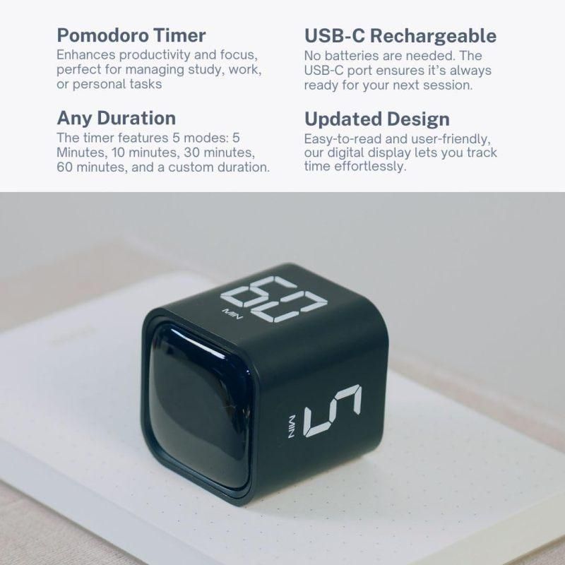 Black bucket timer with rotating dial displaying 5, 10, 30, 60-minute and custom countdown settings on a changing table.