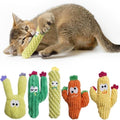 Five plush catnip toys stuffed with organic catnip, designed for indoor cats to chew and play with.