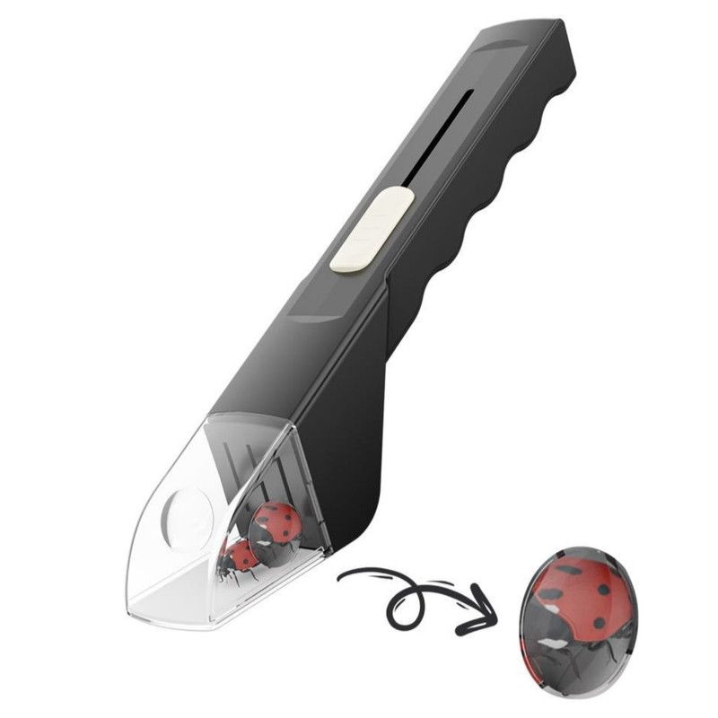Black handheld insect catcher with magnifier, bug viewer, and tweezers for kids' outdoor bug-catching activity toy.