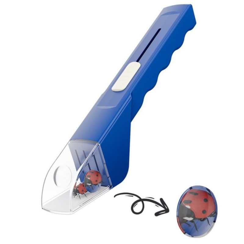 Blue handheld insect catcher with magnifier and tweezers, kids' outdoor bug catching toy for safe insect observation.