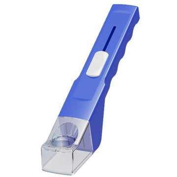 Blue handheld insect catcher with magnifier for kids, outdoor bug box toy for nature exploration and insect viewing.