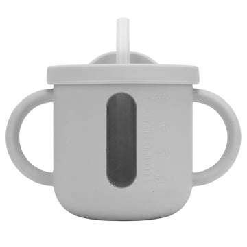 Silicone Sippy Cups Double Handles Lightweight Toddler Training Cup with Tight Leakproof Cover for Home Travelling Grey