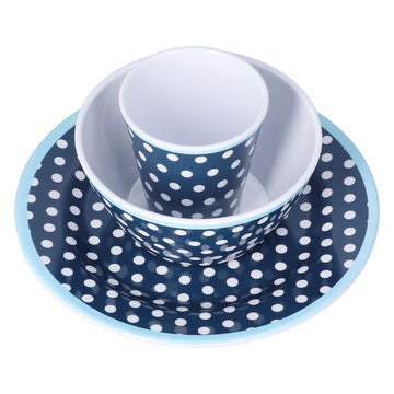 3 Piece Set of Salad Tableware Fruit Snack Plate Bowl and Cup Set Salad TablewareDark Blue Dots