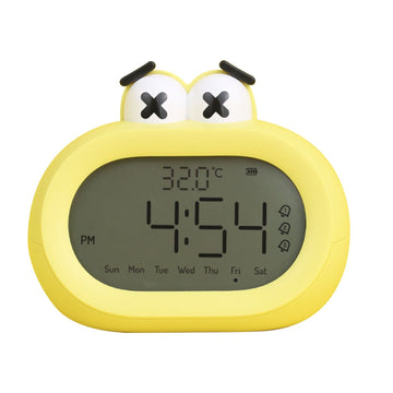 Kids Alarm Clock Cartoon Cute Intelligent Battery Operated Digital LED Electronic Clock with Night Light Yellow