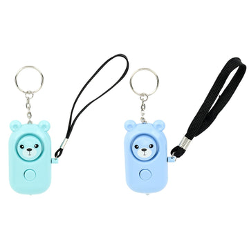 2PCS Safety Alarm Bear Style Emergency Alarms Keychain Protection Devices for Women Girls Kids Elderly Blue and Cyan
