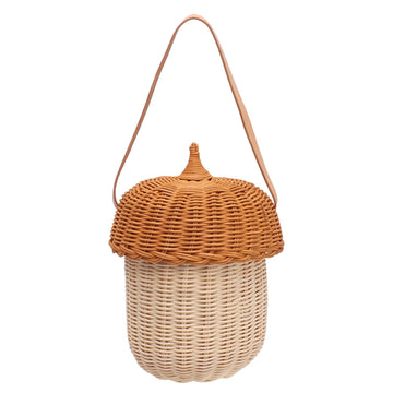 Kids Rattan Storage Basket Hand Woven Decorative Acorn Shaped Basket Bag for Boys Girls Photography Props Large Handbag