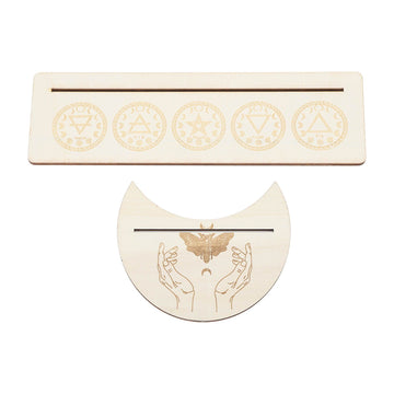 2 Pieces Wooden Tarot Card Stand Holder Stable Moon Shape and Rectangle Wooden Tarot Card Display Stand Base Type A