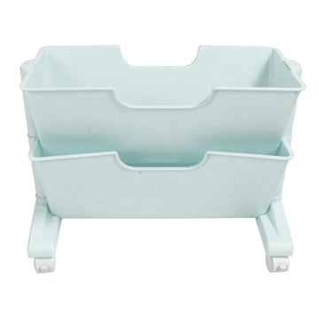 Double Layer Movable Deskside Bookshelf Removable Small Bookcase Dormitory Organize Trolley Shelf Blue