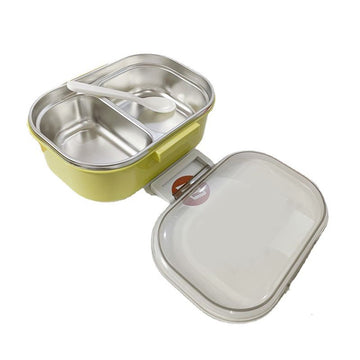 Stainless Steel Lunch Box Korean Style 2 Compartment Bento Box Metal Food Container for Kids Adults Pupils Office Workers chartreuse