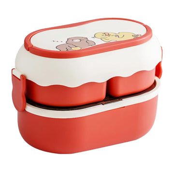 Lunch Box 2 Tier 3 Compartment Large Capacity Microwavable Cute Portable Bento Lunch Box Red