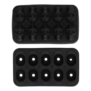 10 Grids Ice Cube Mold Silicone Black Professional Skull Ice Cube Mold for Halloween Home Bar