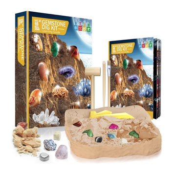 Minerals Digging Set Toy Rocks and Fossils DIY Kit with 15 Gemestones Geology Stones Gift for Children