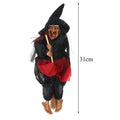Animated Halloween hanging witch doll with ghost and broom, voice-controlled, ideal for outdoor home or party decorations.