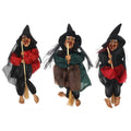 Animated Halloween hanging witch doll from Everything Baby, with voice control, riding broom, spooky ghost, ideal for outdoor home decor.