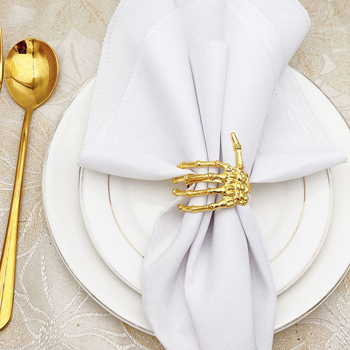Black ghost hand napkin ring from Everything Baby, Halloween-themed alloy napkin buckle for festive tableware decor.