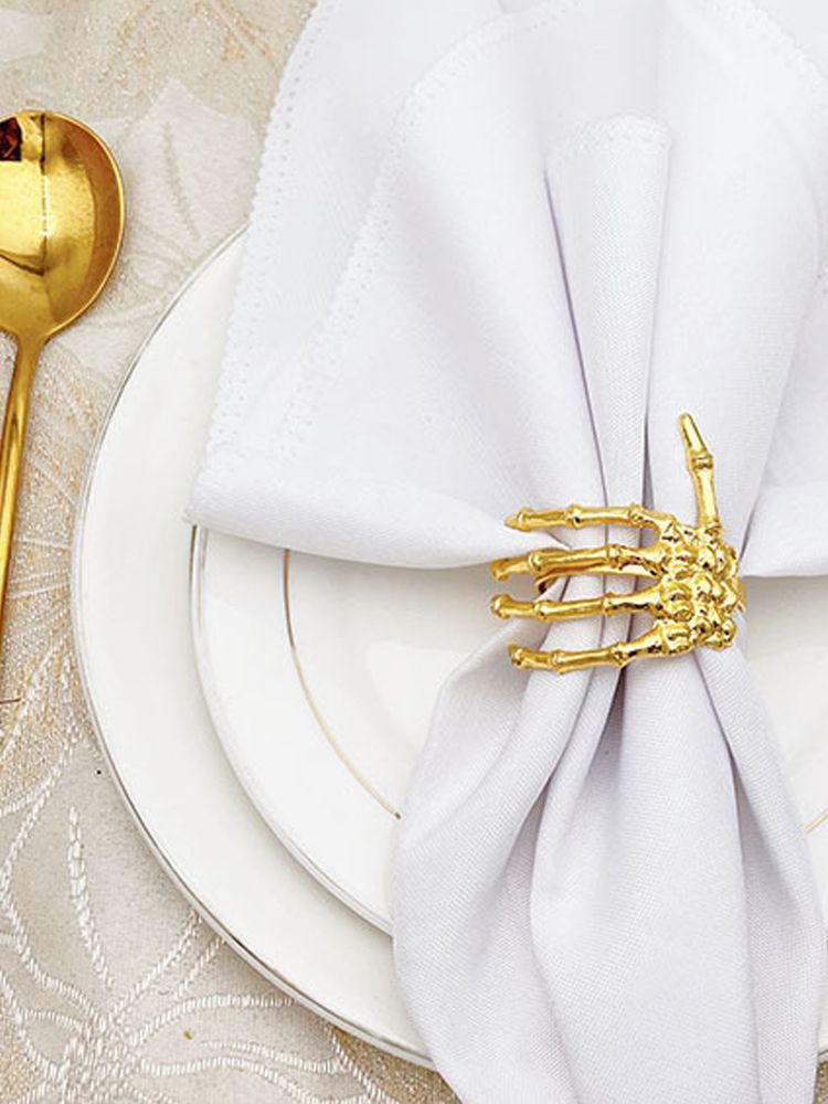 Black ghost-shaped napkin ring with alloy material, Halloween-themed hand napkin buckle for tableware decor.