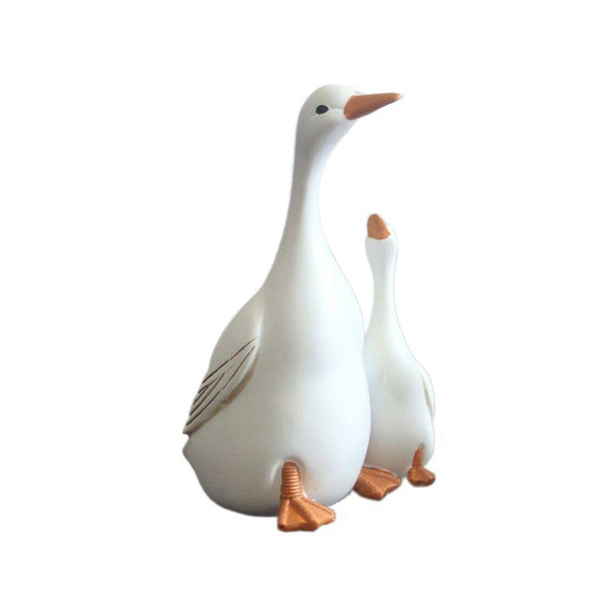 Synthetic resin mother and baby duck toy for pretend play, tabletop ornament, ideal for living room or household decor.