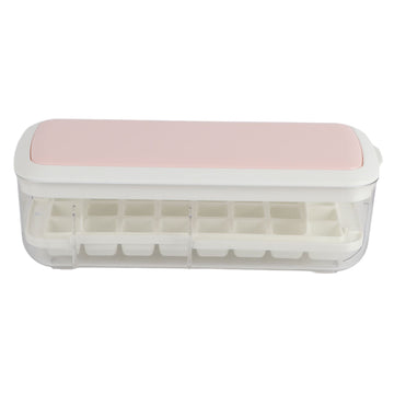 Silicone Ice Cube Mold BPA Free Square Ice Tray Storage Box with Lid for Household Pink