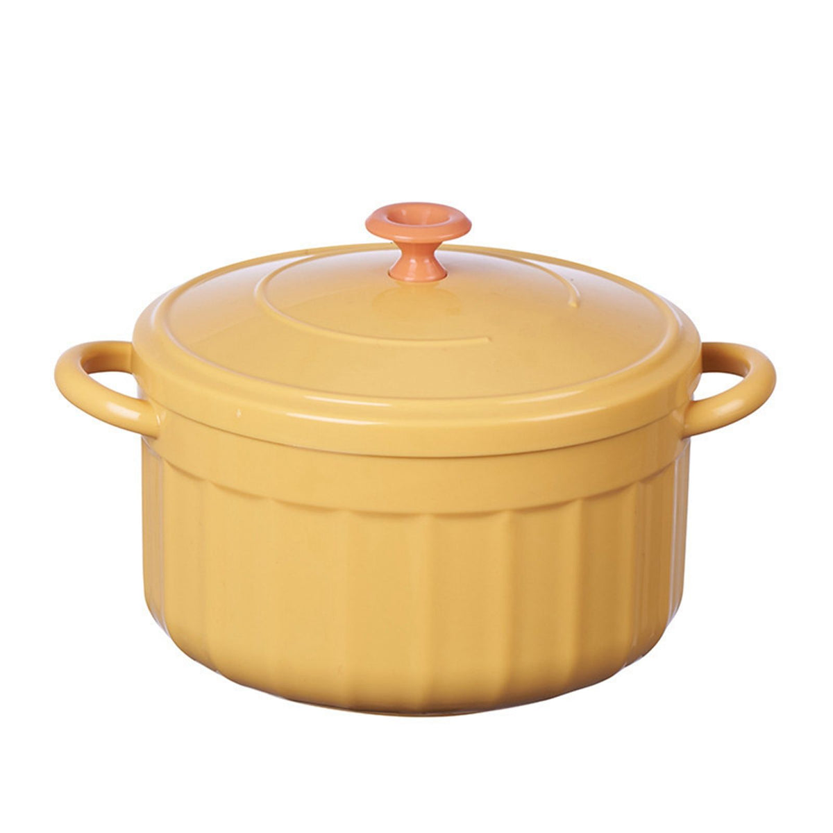 Large yellow noodles bowl with lid from Everything Baby, suitable for kids' lunch, featuring a binalural design for home or dorm use.