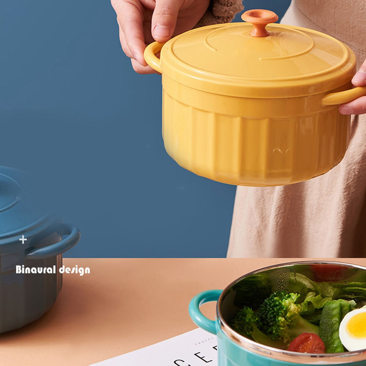 Large yellow noodles bowl with lid by Everything Baby, suitable for kids' lunch, featuring a durable design for home or dorm use.