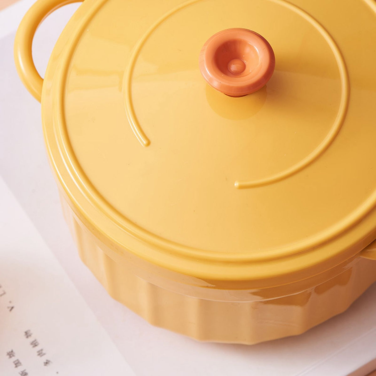 Large yellow noodle bowl with lid from Everything Baby, ideal for kids' lunches, featuring a durable design for home or dorm use.