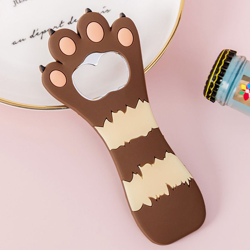 Cute cat paw bottle opener from Everything Baby, featuring vibrant colors, silicone material, fridge magnet, and playful design.