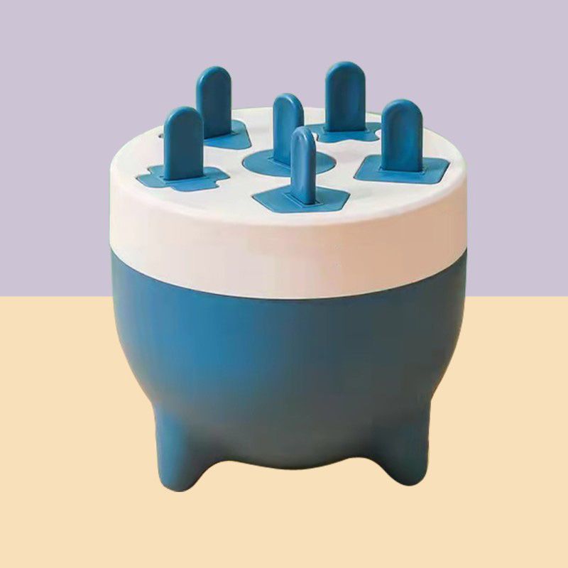 Blue baby popsicle mold with 6 detachable cavities, made of durable safe PP plastic, ideal for making healthy mini popsicles.