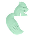 Green food grade silicone squirrel-shaped tea infuser filter with cute squirrel design, perfect for brewing tea.