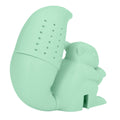 Green silicone squirrel-shaped tea infuser filter, baby and kids tea strainer, cute squirrel design for tea brewing.