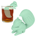 Green food-grade silicone squirrel-shaped tea infuser filter, cute squirrel design for brewing tea comfortably.