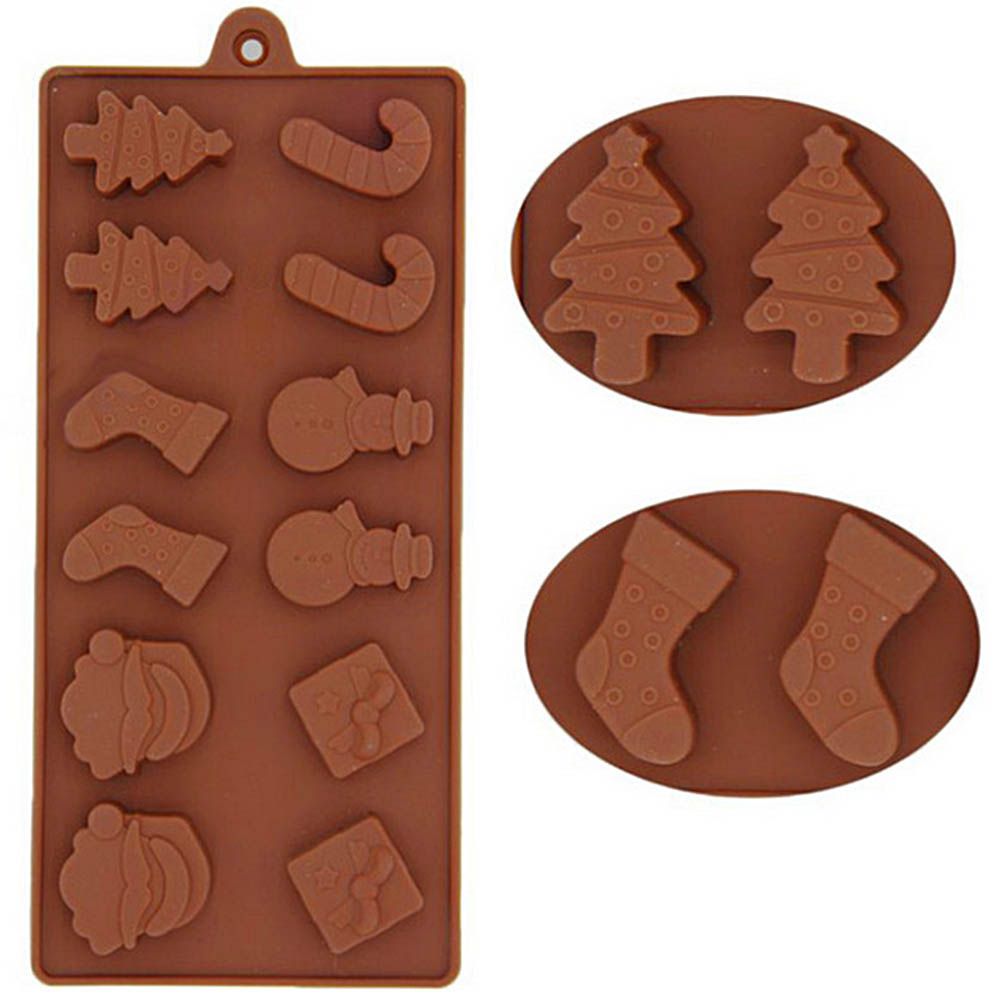 Silicone Christmas mold for baking and chocolate, non-stick, featuring festive holiday shapes, designed for kids' pretend play.