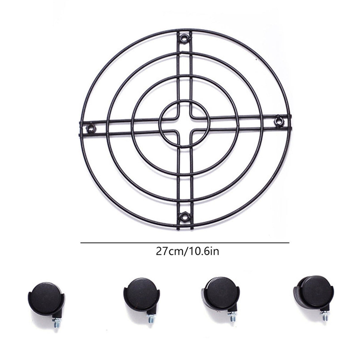 Heavy duty iron wheeled plant stand with round flower pot rack for indoor and outdoor use, suitable for baby and kid’s outdoor play areas.