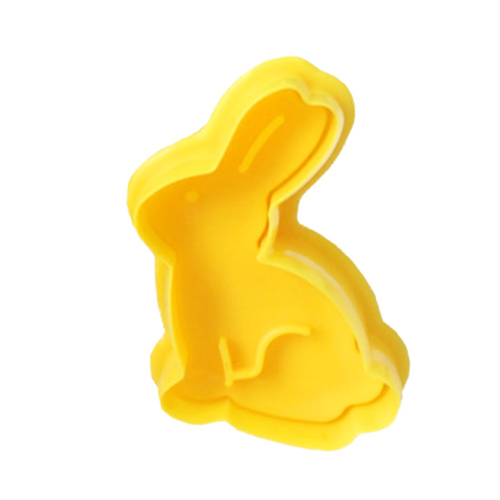 Set of 4 plastic fondant cutters in butterfly, rabbit, chick, and Easter egg shapes for cake decorating and biscuit molding.