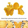 Set of four plastic fondant cutters with butterfly, rabbit, chick, and Easter egg shapes for cake decorating and baking.